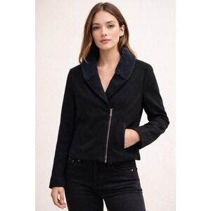 DC Shoes Samson Black‎ Cropped Zip Jacket Sherpa Collar NWT Womens Size Medium